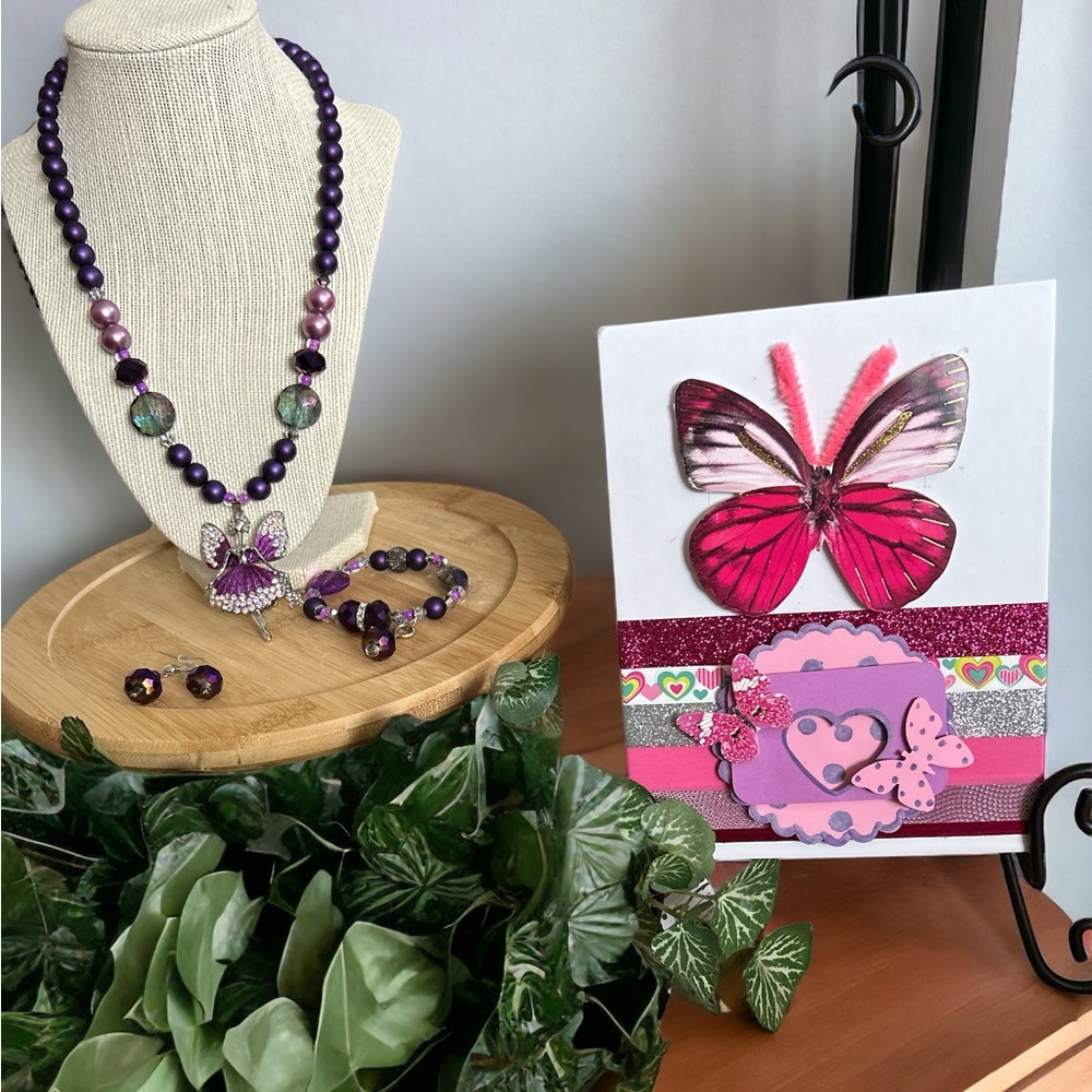 4Piece Handcrafted Necklace with Ballerina Charm,Earrings,Bracelet,Jewelry Box